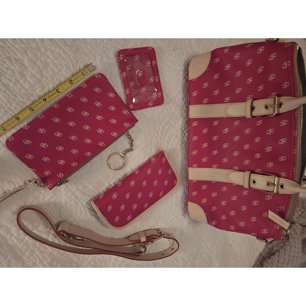 Vtg Dooney & Bourke Berry Pink Domed Satchel Bag Purse w/Accessories Pebble Lthr - Picture 6 of 7